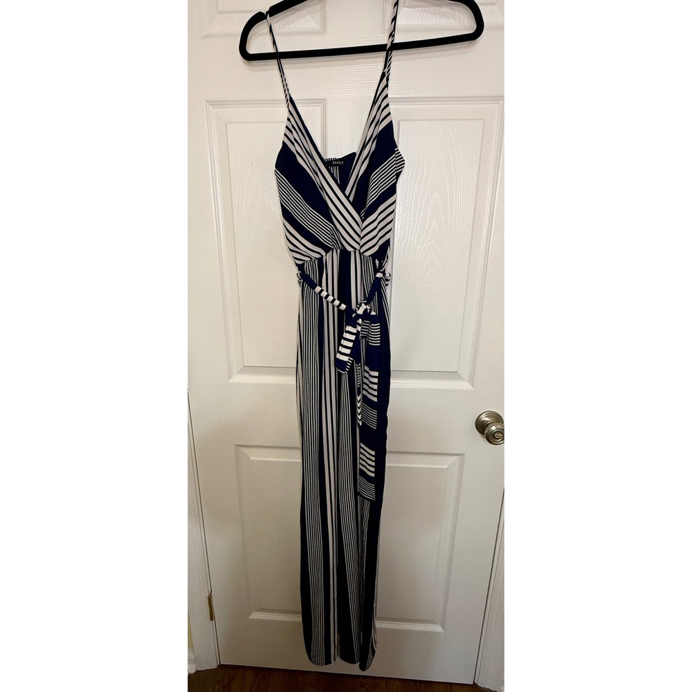 Shop 17 Striped Jumpsuit Women Size S Navy White Excellent‎ Wide Leg Nautical